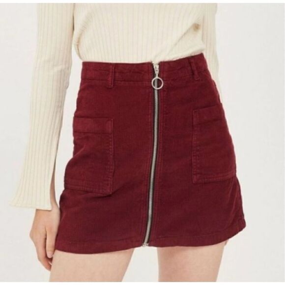 Topshop moto zip up corduroy mini skirt size 2 in red - Picture 1 of 7